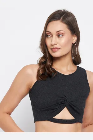 LE BOURGEOIS Women Charcoal Grey Solid Round Bralette Crop Top