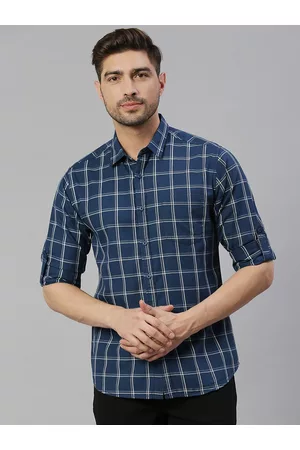 HERE&NOW Premium Slim Fit Windowpane Checks Pure Cotton Casual Shirt