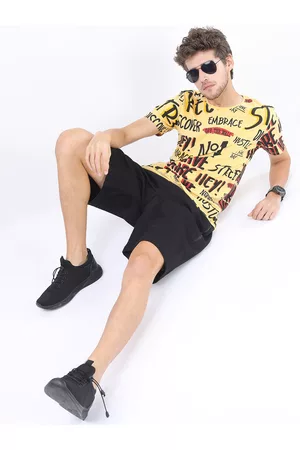 Ketch Men Yellow Typography Printed Slim Fit T-shirt