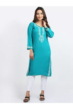 FAWOMENT Floral Chikanakri Straight Kurta