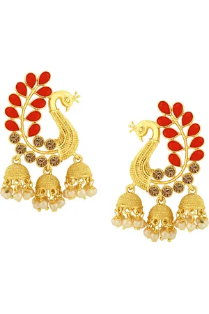 Alamod Gold-Plated Peacock Shaped Jhumkas Earrings