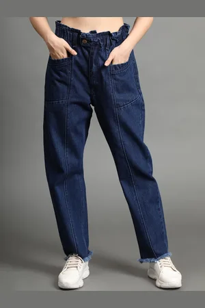 AngelFab Women Jean Straight Fit High-Rise Low Distress Jeans