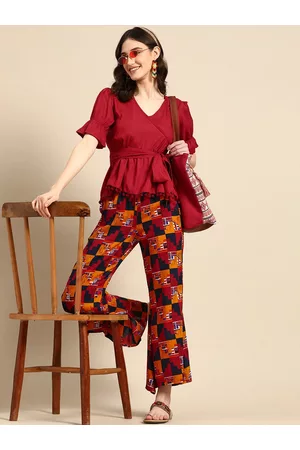Sangria Women Solid Wrap Ethnic Co-Ords