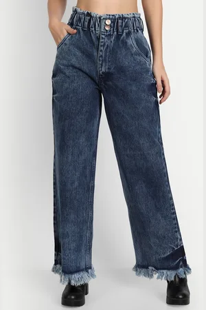 AngelFab Women Jean Wide Leg High-Rise Heavy Fade Cotton Jeans