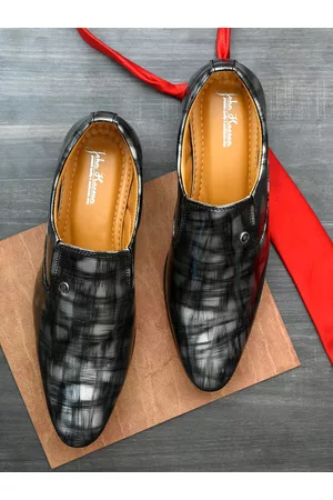 John Karsun Men Black Textured Formal Slip-On Shoes