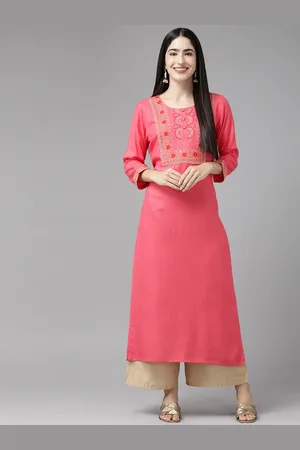 Cayman Women Floral Yoke Design Gotta Patti Pure Cotton Kurta