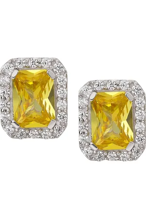 FableStreet Rhodium-Plated Zircon-Studded Contemporary Studs Earrings