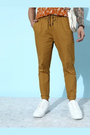 Mast & Harbour Men Solid Regular Fit Mid-Rise Plain Woven Pleated Pure Cotton Trousers
