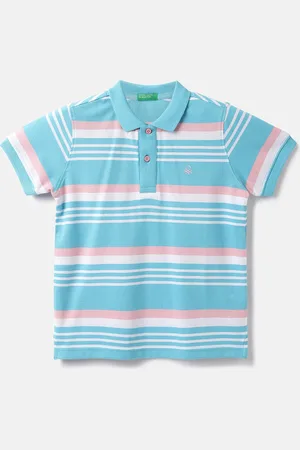 Benetton Boys Striped Polo Collar Cotton T-shirt