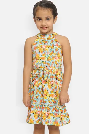 Nauti Nati Girls Floral Printed Halter Neck Crepe Dress