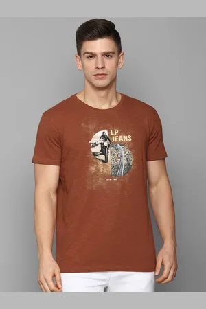 Louis Philippe Men Brown Biker Printed Pure Cotton Slim Fit T-shirt