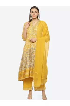 Biba Ethnic Motifs Printed V Neck Gotta Patti Anarkali Kurta with Trousers & Dupatta