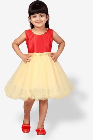Aarika Girls Round Neck Fit and Flare Net Dress