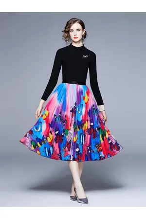 JC Collection Women Printed Round Neck Top With Skirt