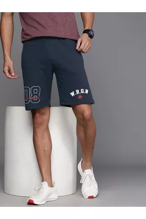 WROGN Men Navy Typography Printed Mid Rise Above Knee Shorts