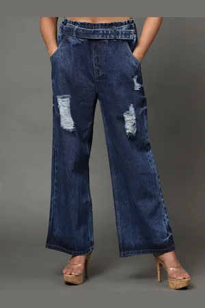 AngelFab Women Jean Wide Leg High-Rise Mildly Distressed Jeans