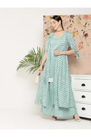 Inddus Women Solid Kurta With Palazzos & With Jacket