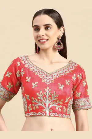 flaher Women Embroidered Art Silk Saree Blouse