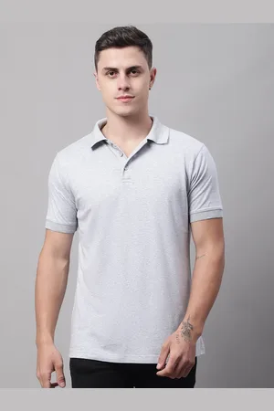 DOOR74 Men Grey Melange Polo Collar T-shirt