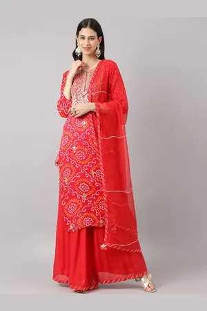 Divena World Bandhani Printed Gotta Patti Pure Silk Kurta with Sharara & Dupatta