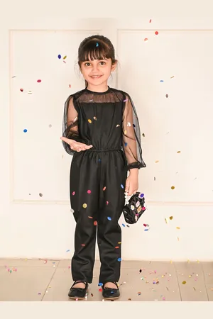 LilPicks Girls Round Neck Puff Sleeves Basic Jumpsuit