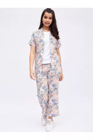 luyk Girls Printed Trousers & T-Shirt With Shrug Co-Ords