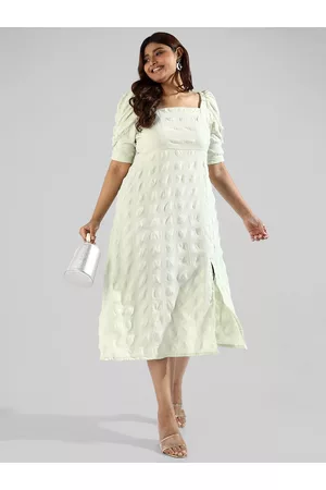 Instafab Women Plus Size Self Design A-Line Midi Dress