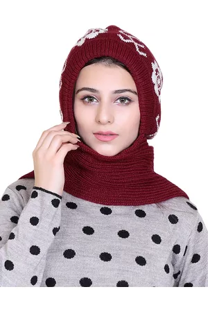 Gajraj Self Design Woolen Beanie With Attached Muffler
