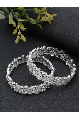 YouBella Set Of 2 Silver-Plated AD-Studded Bangles