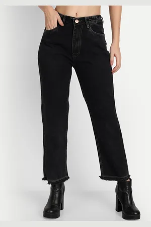 AngelFab Women Straight Fit High-Rise Cotton Jeans
