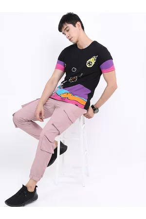 Ketch Men Black & Purple Printed Slim Fit T-shirt