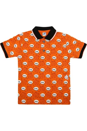 V-Mart Infant Kids Orange & White Printed Polo Collar T-shirt