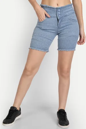 AngelFab Women Washed High-Rise Denim Shorts