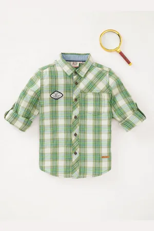 Ed-a-Mamma Boys Tartan Checks Spread Collar Roll-Up Sleeves Casual Shirt