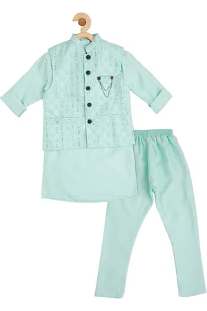CAVIO Boys Floral Thread Work Kurta with Pyjamas With Nehru Jacket