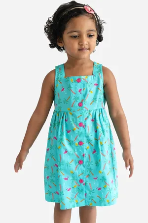 Campana Girls Square Neck Tropical Printed Fit & Flare Dress