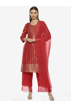 Biba Women Woven Design Kurta With Palazzos & Dupatta