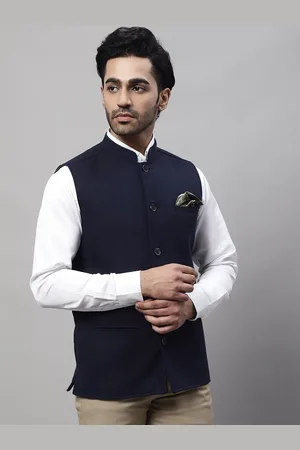 Even Men Woven Mandarin Collar Nehru Jackets With Welt Pockets