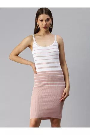 SHOWOFF Striped Shoulder Strap Bodycon Dress