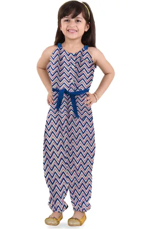 Kids On Board Girls Printed Waist Tie-Ups Pure Cotton Basic Jumpsuit
