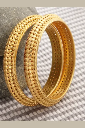 Zeneme Set Of 2 Gold-Plated Textured Bangles