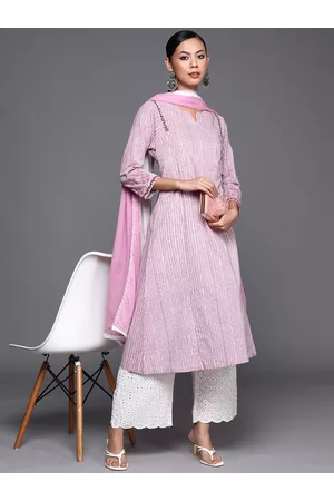 Biba Women Pink & White Striped Kurta with Palazzos & Dupatta
