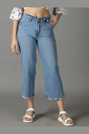 SHOWOFF Women Wide Leg High-Rise Cropped Stretchable Jeans