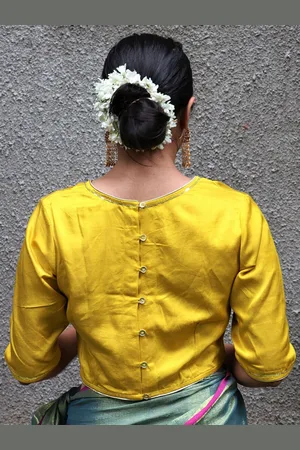 Chidiyaa Women Yellow Embroidered Silk Saree Blouse