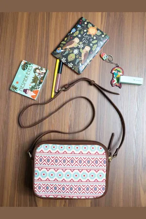 TEAL Geometric Printed Canvas Structured Sling Bag