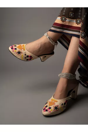 Shoetopia Embroidered Ethnic Peep Toes Block Heels