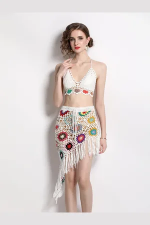 JC Collection Women Self Design Crochet Top with Skirt
