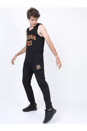 Ketch Men Black & Orange Printed Slim Fit Cotton T-shirt