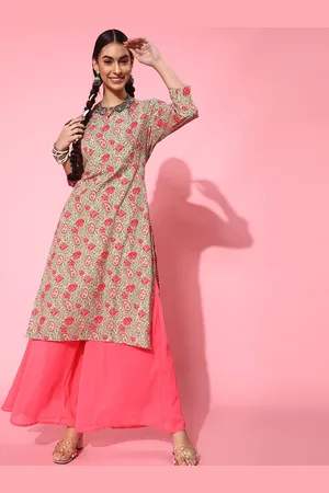 indo street Floral Printed Gotta Patti A-Line Pure Cotton Kurta