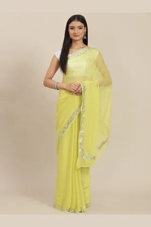 ZARI Lime Green Embellished Sequinned Pure Chiffon Saree